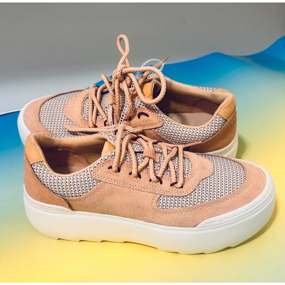 UGG Treadlite Womens Marin Mega Lace-Up Platform Sneakers Beige Mesh Lining - Picture 3 of 16